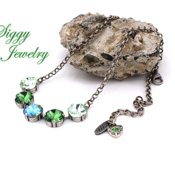 12mm Cushion Cut Green Austrian Crystal Necklace, Evergreen Spark - Picture 8 of 8